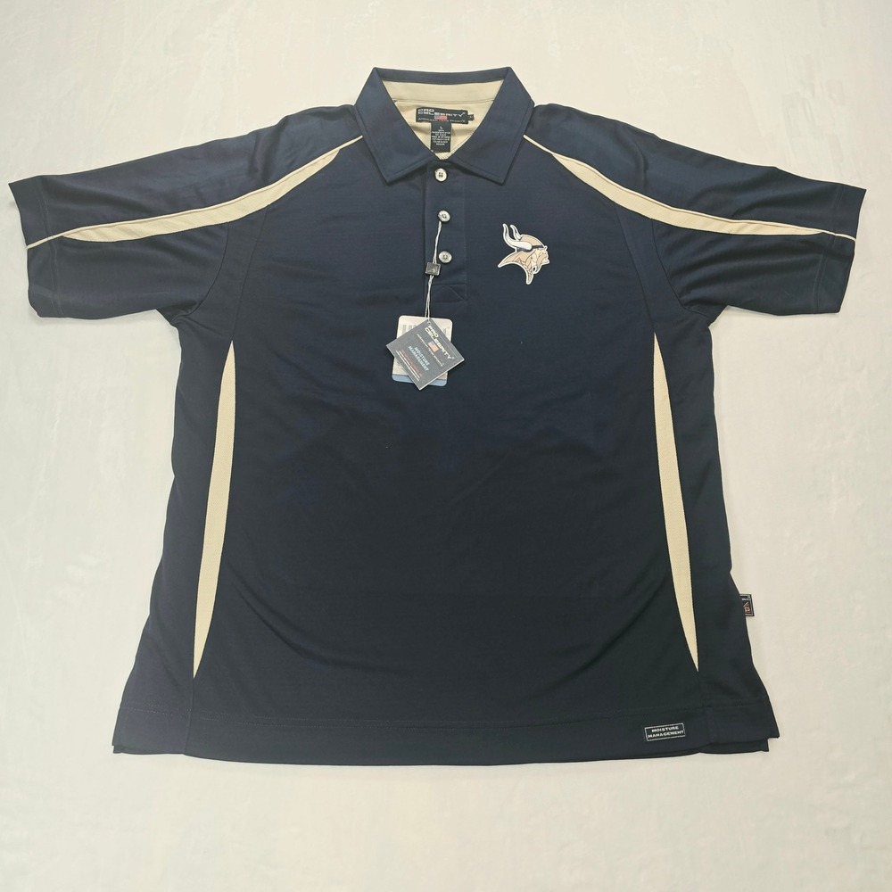 Pro Celebrity Mens Navy Blue Viking Polo Shirt Large NWT Scotchgard Micropoly